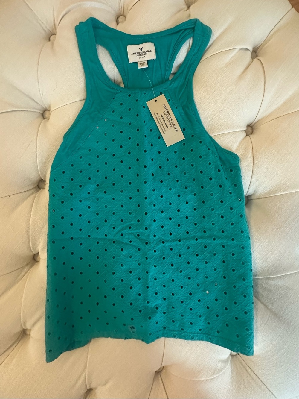 American Eagle Outfitters Teal Eyelet Racerback Tank